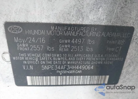 2017 Hyundai Sonata Sport z USA, uszkodzony, nr VIN 5NPE34AF3HH449064